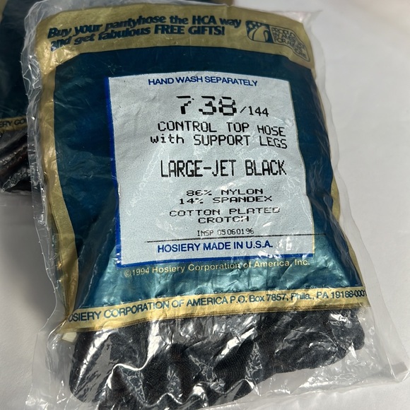 Vintage Silkies Control Top Pantyhose w/ SUPPORT Legs. 2 Pair LARGE - Jet Black - Picture 4 of 6